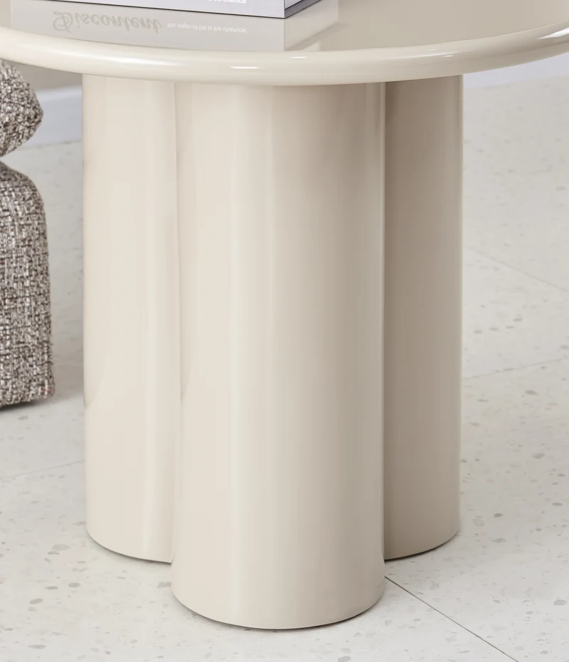 Runder Couchtisch Loccoli 60 cm, hellbeige, Hochglanz
