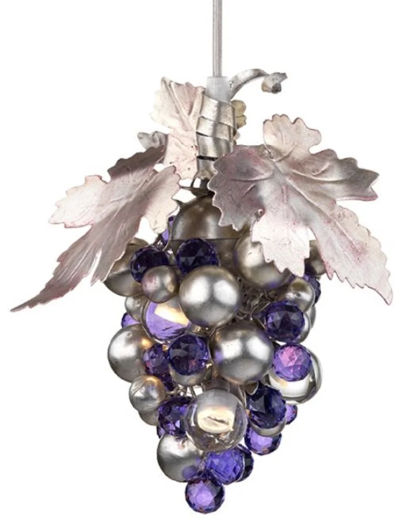 Casa Padrino Luxus LED Kronleuchter Weintrauben Silber / Lila Ø 13 x H. 21 cm - Moderner Metall Kronleuchter mit hochwertigem Murano Glas und Swarovski Kristallglas - Luxus Kollektion