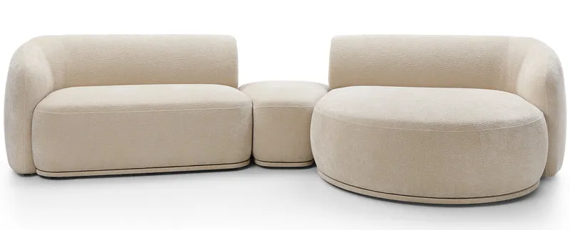 Modulare Eckcouch Bommo L-förmig mit Pouf, rechtsseitig, beige Chenille