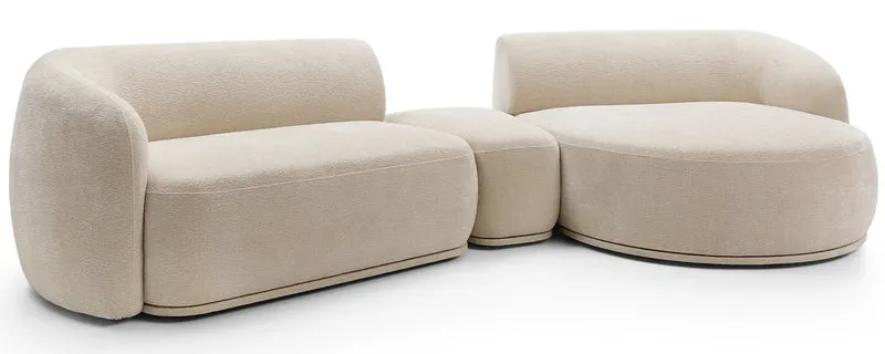 Modulare Eckcouch Bommo L-förmig mit Pouf, rechtsseitig, beige Chenille