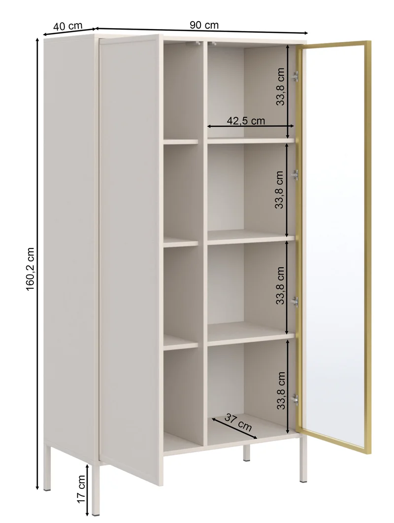 Zweiflügeliger Velveto-Schrank mit Glasfront, 90 cm, weiß