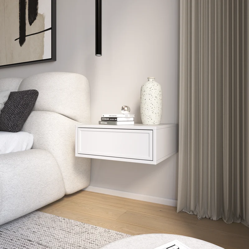 Hängender Nachtschrank Velveto mit Schublade 50 cm weiß
