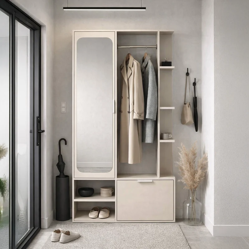 Flur-Set Nala mit Spiegel und 100 cm langer Stange in Kaschmir