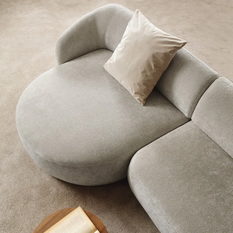 Modulare Eckcouch Bommo in L-Form mit Hocker, linksseitig, grau-beige Chenille