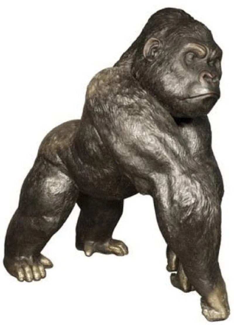 Casa Padrino Luxus Bronze Deko Skulptur Gorilla Affe 102 x 147 x H. 152 cm - Riesiege Bronze Skulptur - Lebensgroße Tierfigur - XXL Bronze Gorilla Figur - XXL Garten Skulptur - Luxus Garten Deko