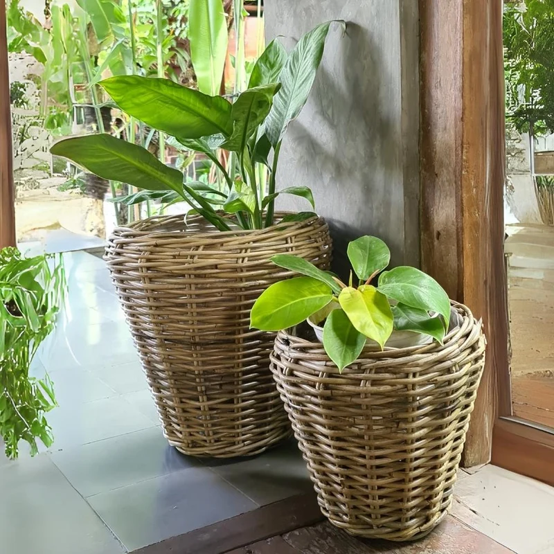Natur Rattan Pflanzkorb AMRUM Kubu Grey ca.H30cm Pflanztopf