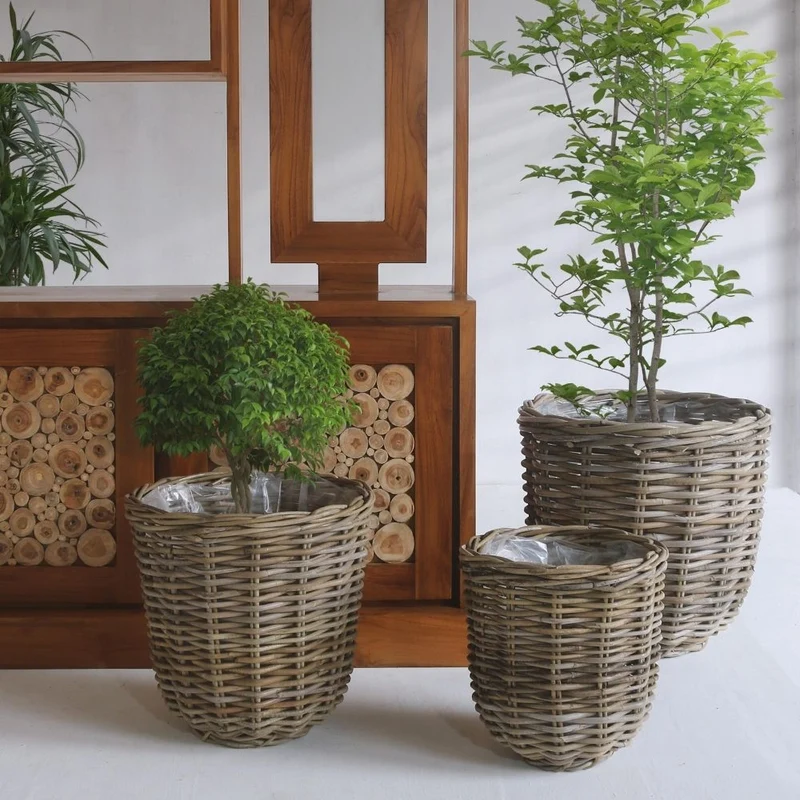 Natur Rattan Pflanzkorb BORKUM Kubu Grey ca.35cm Pflanztopf
