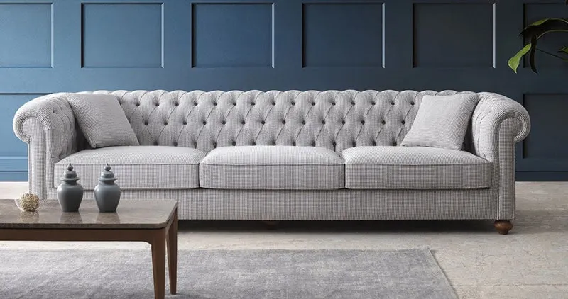 Casa Padrino Luxus Chesterfield Sofa Grau / Braun 300 x 100 x H. 77 cm - Wohnzimmer Sofa - Hotel Sofa - Wohnzimmer Möbel - Chesterfield Möbel - Luxus Möbel - Luxus Einrichtung