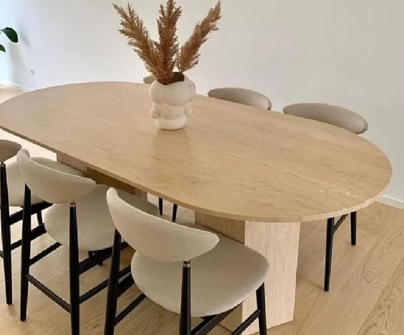 Casa Padrino Luxus Esstisch Beige 230 x 100 x H. 74 cm - Ovaler Travertin Naturstein Esszimmertisch - Esszimmer Möbel - Travertin Möbel - Luxus Möbel - Luxus Einrichtung