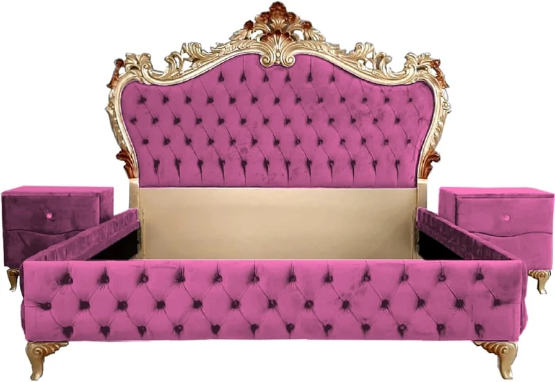 Casa Padrino Barock Schlafzimmer Set - Verschiedene Farben - 1 Doppelbett mit Kopfteil & 2 Nachtkommoden - Schlafzimmer Möbel im Barockstil - Edel & Prunkvoll