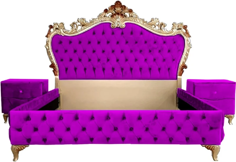 Casa Padrino Barock Schlafzimmer Set - Verschiedene Farben - 1 Doppelbett mit Kopfteil & 2 Nachtkommoden - Schlafzimmer Möbel im Barockstil - Edel & Prunkvoll
