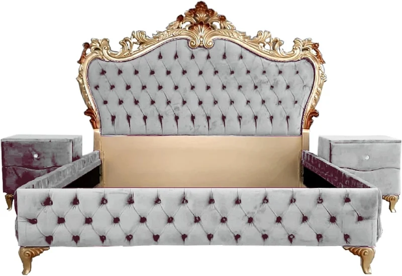 Casa Padrino Barock Schlafzimmer Set - Verschiedene Farben - 1 Doppelbett mit Kopfteil & 2 Nachtkommoden - Schlafzimmer Möbel im Barockstil - Edel & Prunkvoll