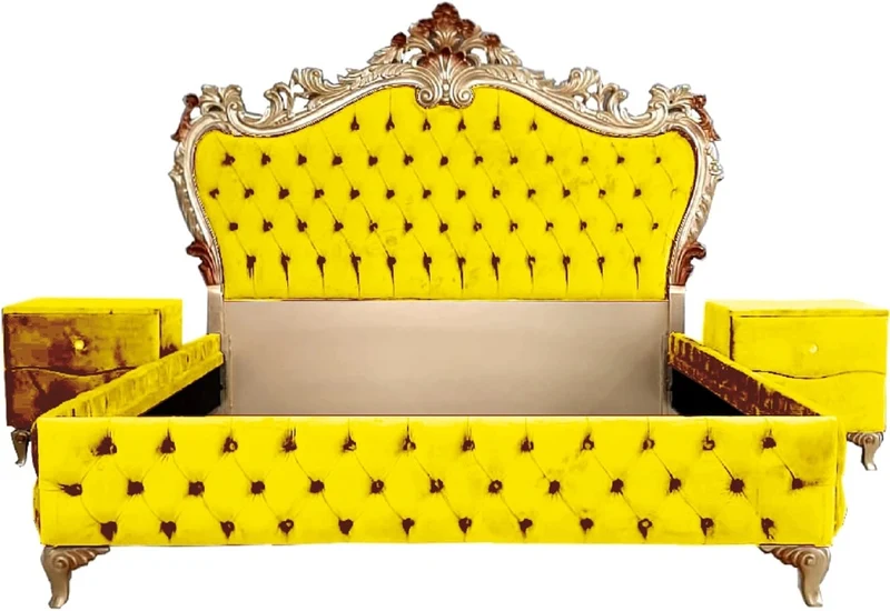 Casa Padrino Barock Schlafzimmer Set - Verschiedene Farben - 1 Doppelbett mit Kopfteil & 2 Nachtkommoden - Schlafzimmer Möbel im Barockstil - Edel & Prunkvoll