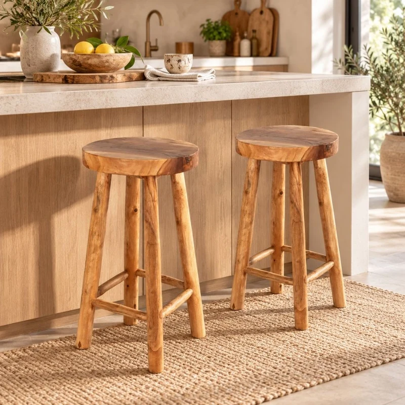 Teak Barhocker BARRA H75cm Natural Massivholz Handarbeit