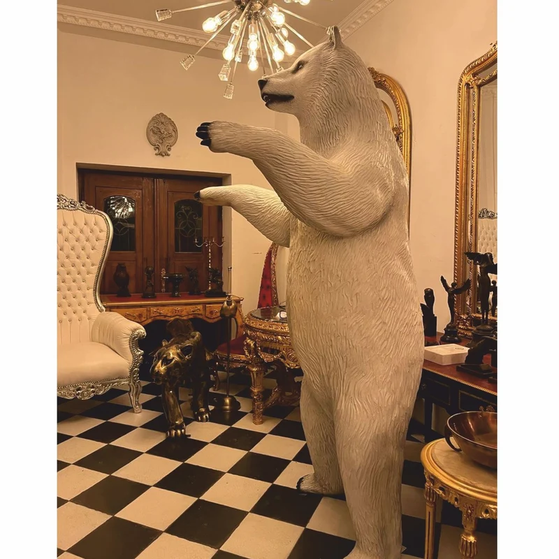 Casa Padrino XXL Deko Skulptur Bär Weiß / Schwarz H. 240 cm - Garten Figur