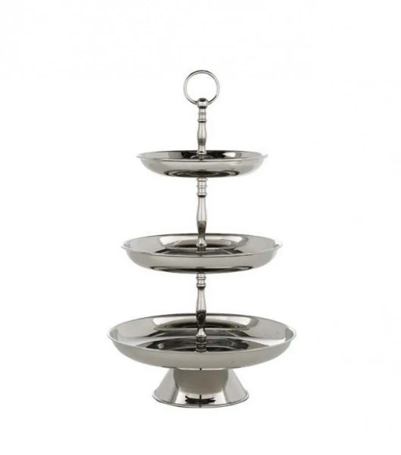 Casa Padrino Designer Etagere Shine 3-stufig aus rostfreiem Stahl in Nickel 30 x H. 53 cm