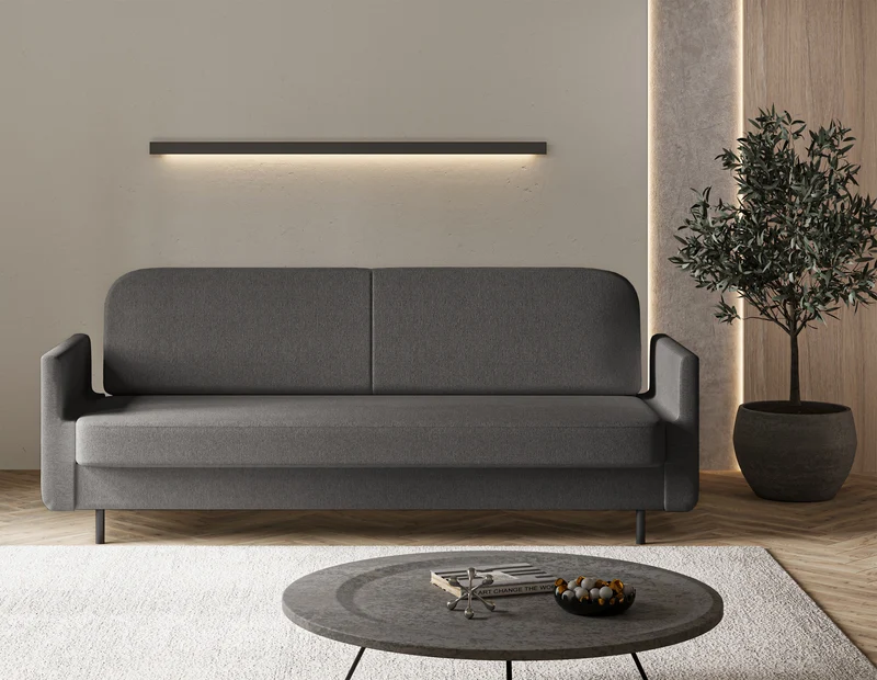 Ausziehbares Dreisitzer-Sofa Ovelio in grauem, hydrophobem Chenille-Stoff
