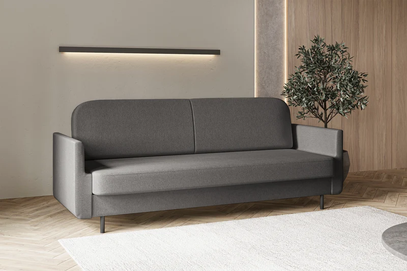 Ausziehbares Dreisitzer-Sofa Ovelio in grauem, hydrophobem Chenille-Stoff