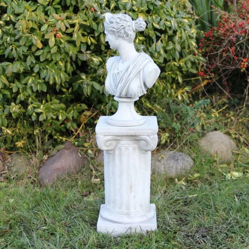 Casa Padrino Jugendstil Garten Deko Büste Dame Weiß / Grau 25 x 13 x H. 32 cm - Garten Deko Stein Skulptur - Barock & Jugendstil Garten Deko Accessoires