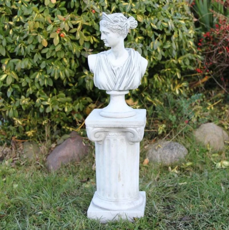 Casa Padrino Jugendstil Garten Deko Büste Dame Weiß / Grau 25 x 13 x H. 32 cm - Garten Deko Stein Skulptur - Barock & Jugendstil Garten Deko Accessoires
