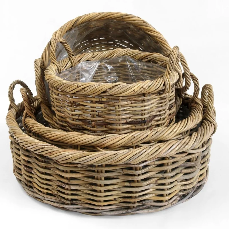 Natur Rattankorb NORDERNEY Kubu Grey ca.40cm Pflanzkorb Griffe