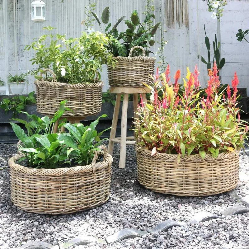Natur Rattankorb NORDERNEY Kubu Grey ca.50cm Pflanzkorb Griffe