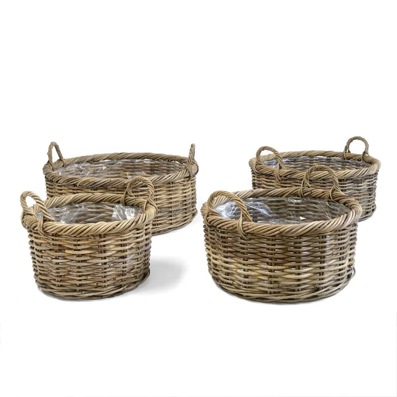 Natur Rattankorb NORDERNEY Kubu Grey ca.50cm Pflanzkorb Griffe