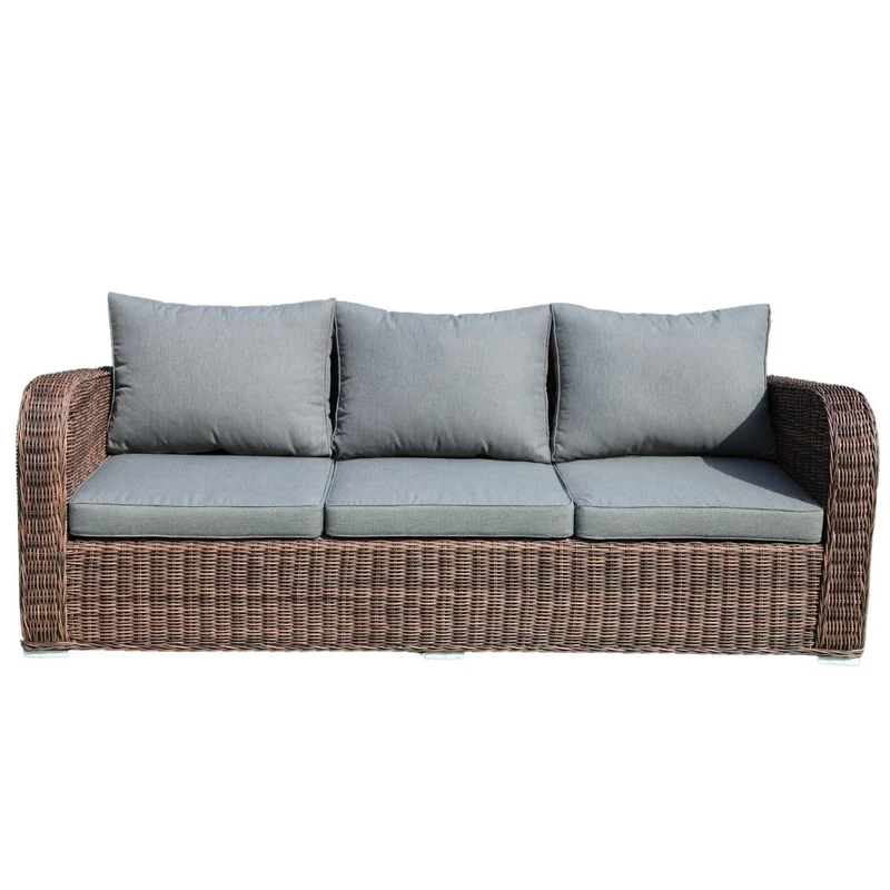 3er Lounge Sofa VITA rundes Polyrattan Natural-Brown Gartenmöbel