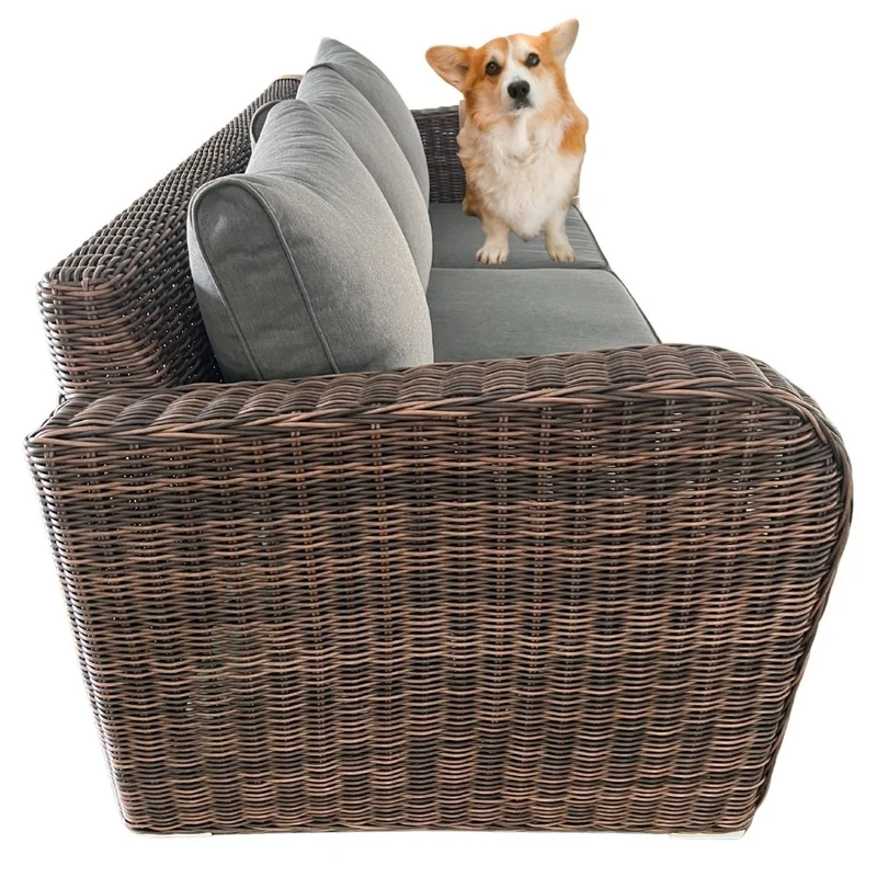 3er Lounge Sofa VITA rundes Polyrattan Natural-Brown Gartenmöbel