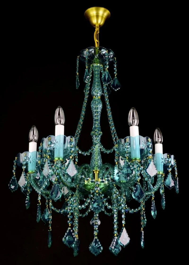 Casa Padrino Luxus Barock Kronleuchter Grün / Gold Ø 60 x H. 76 cm - Prunkvoller Barockstil Kronleuchter mit böhmischen Kristallglas - Edel & Prunkvoll