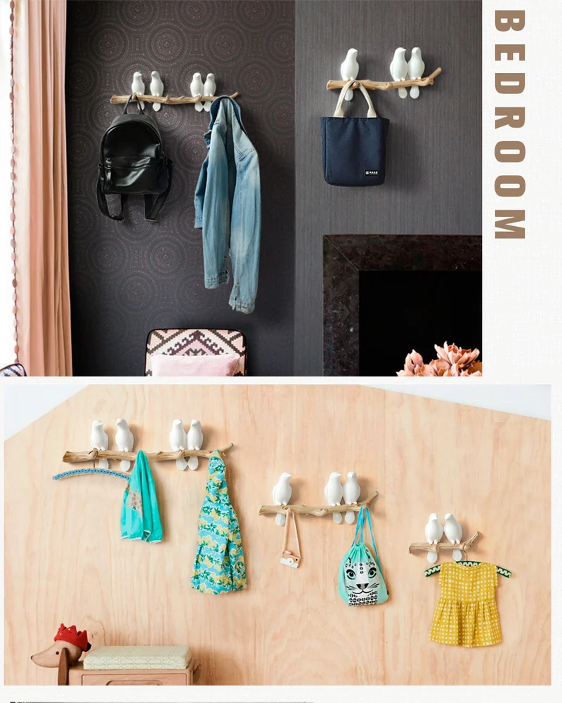 Birds On Tree Branch Decor Wandgarderobe mit Haken