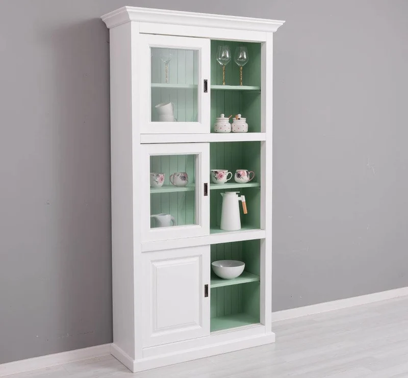 Geschirrschrank aus Massivholz | Küchenschrank | Vitrine | mit 6 Schiebetüren