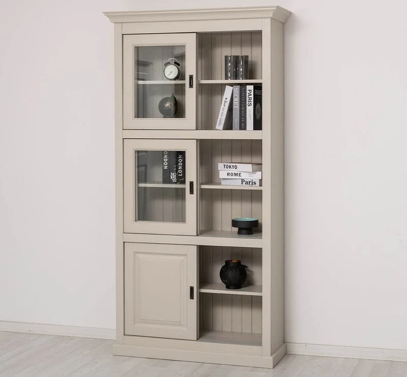Geschirrschrank aus Massivholz | Küchenschrank | Vitrine | mit 6 Schiebetüren