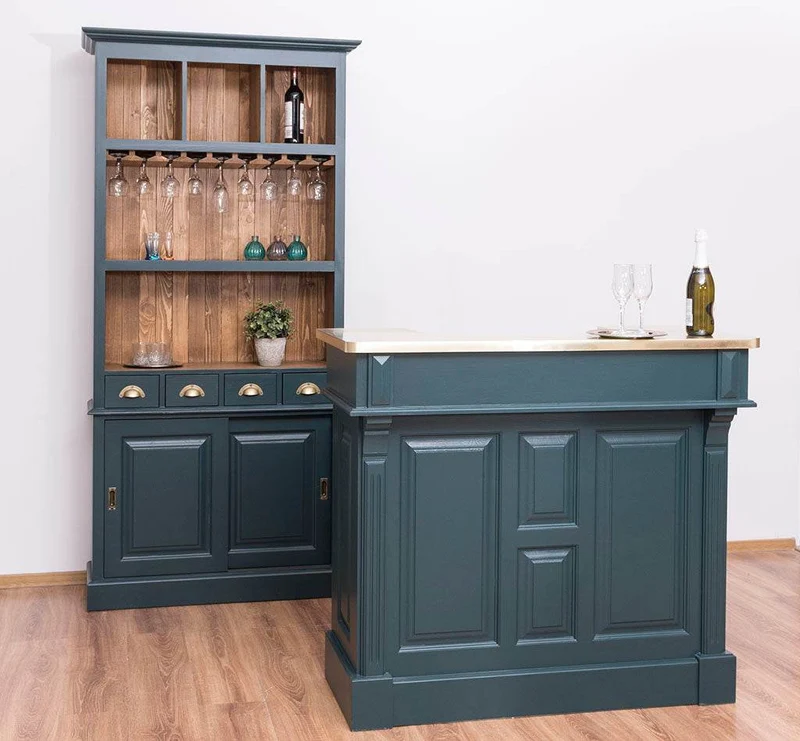 Bar-Set bestehend aus Empfangstheke| Bartresen und Buffetschrank mit Glashalterungen