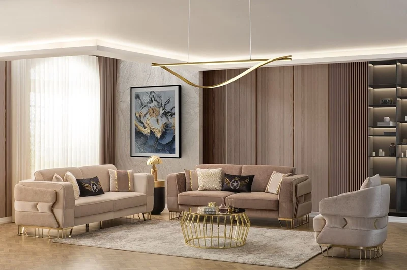 Casa Padrino Luxus Sessel Hellbraun / Gold 87 x 83 x H. 75 cm - Wohnzimmer Sessel - Hotel Sessel - Wohnzimmer Möbel - Hotel Möbel - Luxus Möbel - Wohnzimmer Einrichtung - Luxus Einrichtung