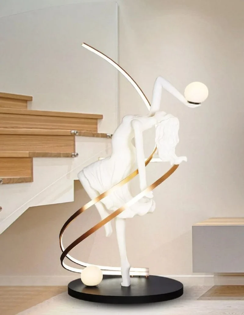 Casa Padrino Luxus Stehleuchte Tänzerin Weiß / Messing / Schwarz H. 179 cm - LED Kunstharz Stehlampe - Luxus Stehleuchten - Luxus Leuchten - Luxus Möbel - Luxus Einrichtung