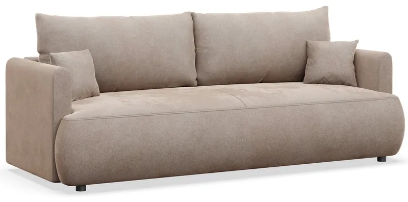 Drei-Sitzer-Schlafsofa Ovo Mini mit Stauraum, beige, Velours, pflegeleicht