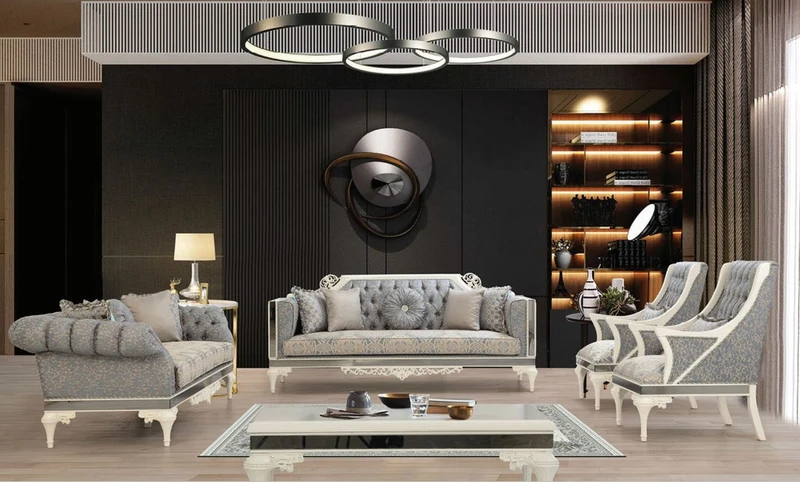 Casa Padrino Luxus Barock Sofa Grau / Beige / Weiß - Prunkvolles Wohnzimmer Sofa mit dekorativen Kissen - Barock Wohnzimmer Möbel