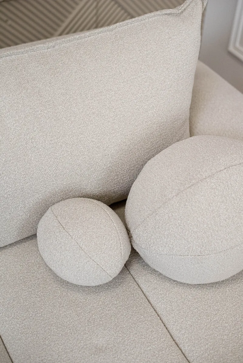 Ecksofa mit Schlaffunktion Dandelino, L-Form, rechtsseitig, mit Stauraum, cremefarbenes Bouclé