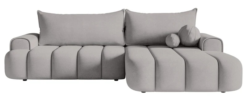 Ecksofa mit Schlaffunktion Dandelino, L-förmig, linksseitig, mit Stauraum, grauer Samt