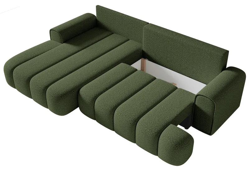 Ecksofa mit Schlafunktion Dandelino, L-förmig, linksseitig, mit Stauraum, khaki Bouclé
