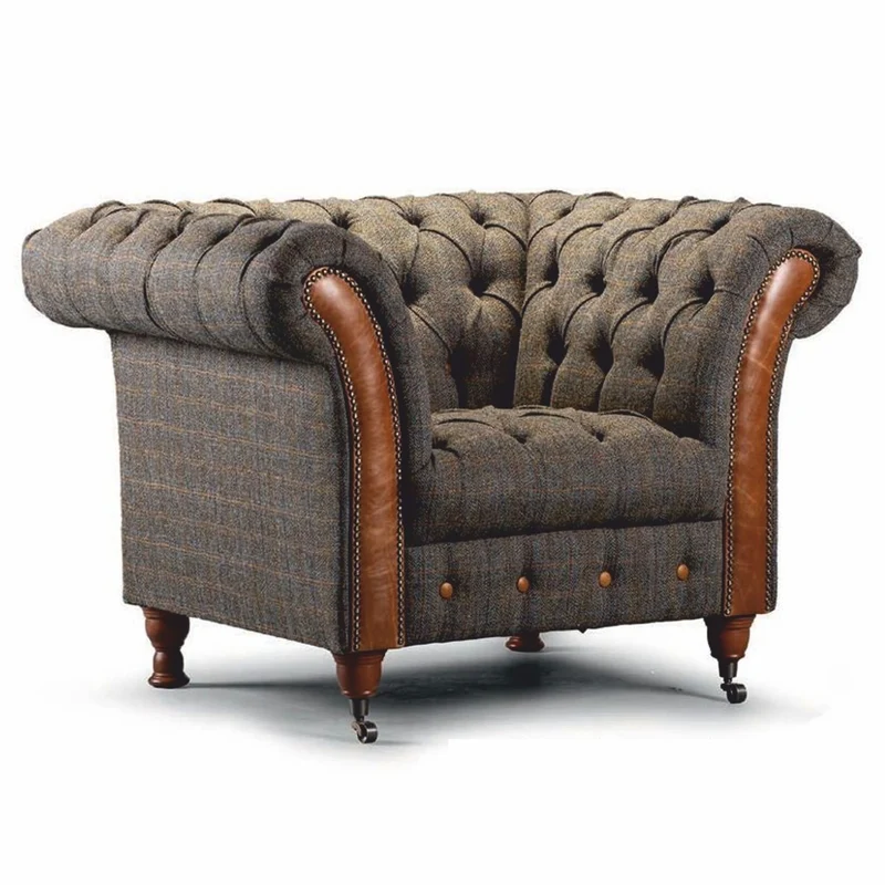 Casa Padrino Luxus Chesterfield Sessel Grau / Braun 127 cm - Wohnzimmer Möbel