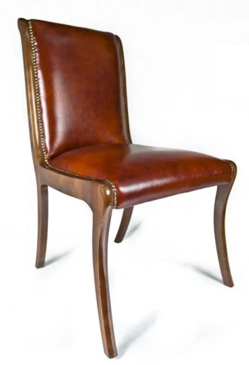 Casa Padrino Echtleder Esszimmerstuhl Braun 50 x 47 x H. 95 cm - Luxus Möbel