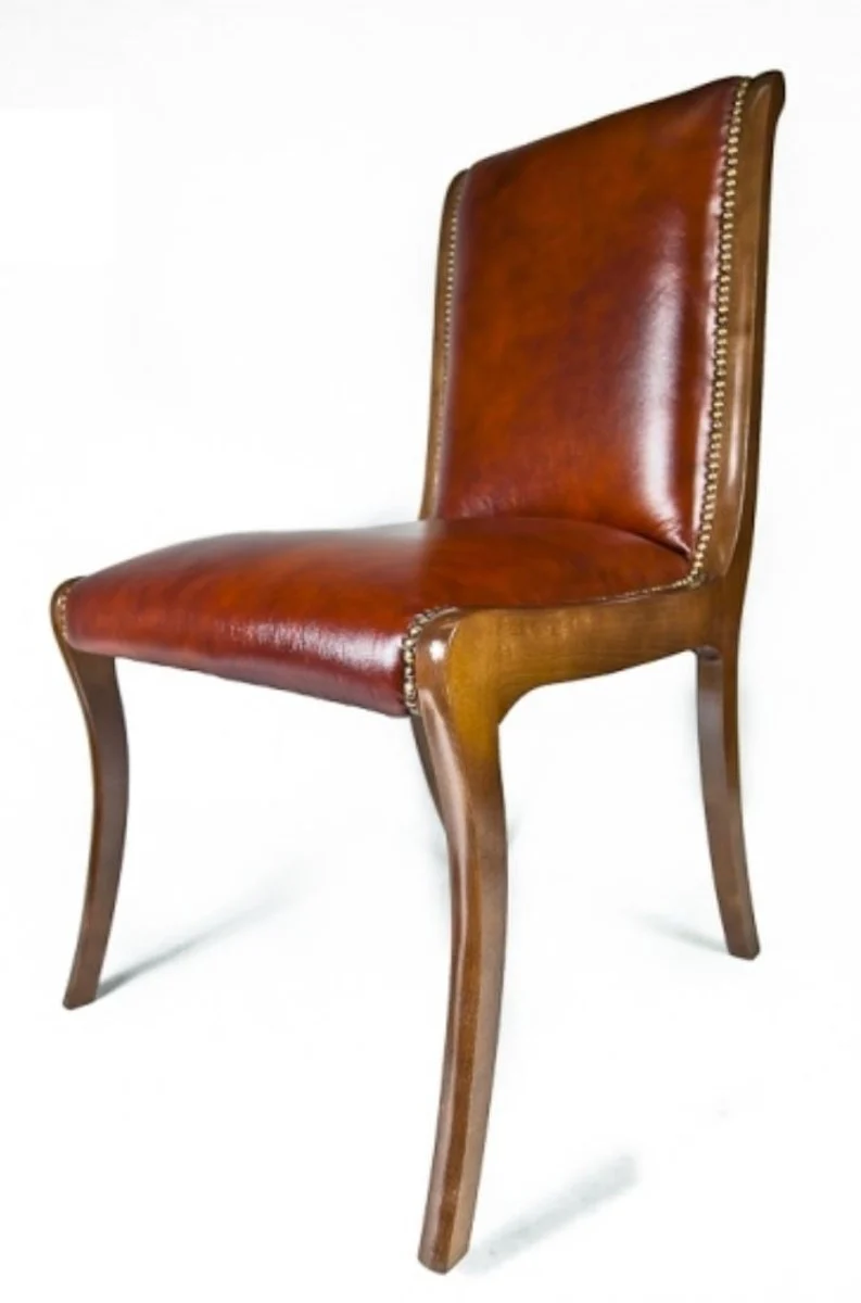 Casa Padrino Echtleder Esszimmerstuhl Braun 50 x 47 x H. 95 cm - Luxus Möbel