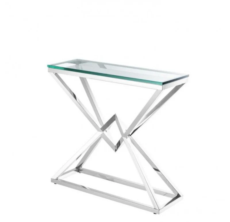 Casa Padrino Luxus Konsole aus poliertem Stahl und klarem Glas 90 x 30 x H. 82 cm