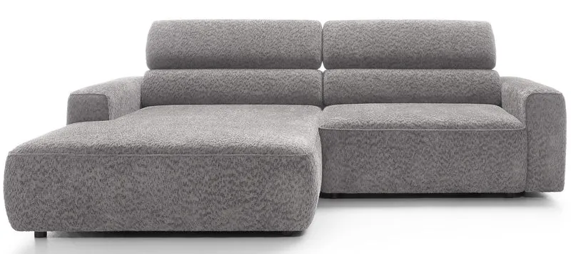 Ecksofa Fando mit elektrisch ausziehbarem Sitz, L-förmig, linksseitig, hellgrauer Chenille-Stoff