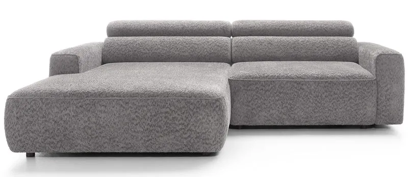 Ecksofa Fando mit elektrisch ausziehbarem Sitz, L-förmig, linksseitig, hellgrauer Chenille-Stoff