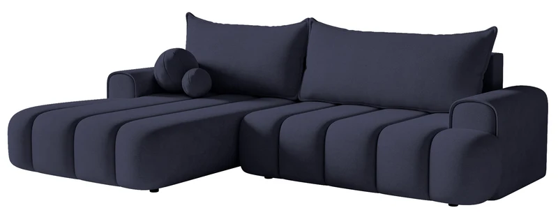 Ecksofa mit Schlaffunktion Dandelino, L-förmig, linksseitig, mit Stauraum, marineblauer Samt