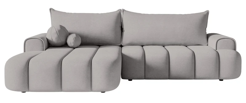 Ecksofa mit Schlaffunktion Dandelino, L-förmig, linksseitig, mit Stauraum, grauer Samt