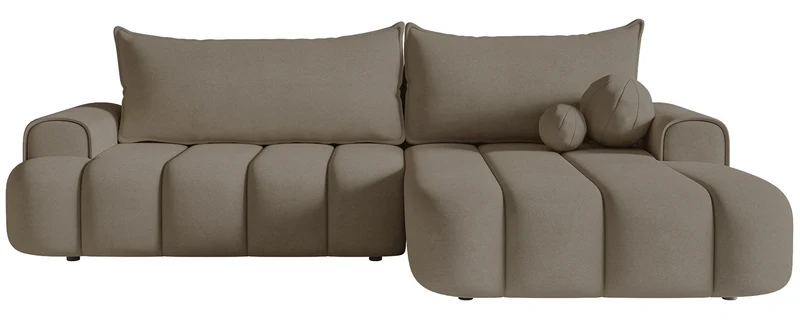 Ecksofa mit Schlaffunktion Dandelino, L-förmig, rechtsseitig, mit Stauraum, dunkelbeiges Samtvelours